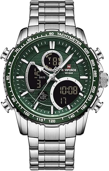 メンズアナログデジタル時計クロノグラフ防水スポーツクォーツ時計ビジネスファッションステンレス鋼軍事多機能腕時計 (NF9182-S/BE)