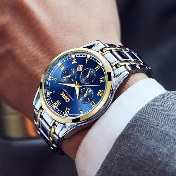 腕時計 アナログ ビジネス メンズ時計 防水 カレンダー men's watch ステンレススチールストラップ付き腕時計 ブルー
