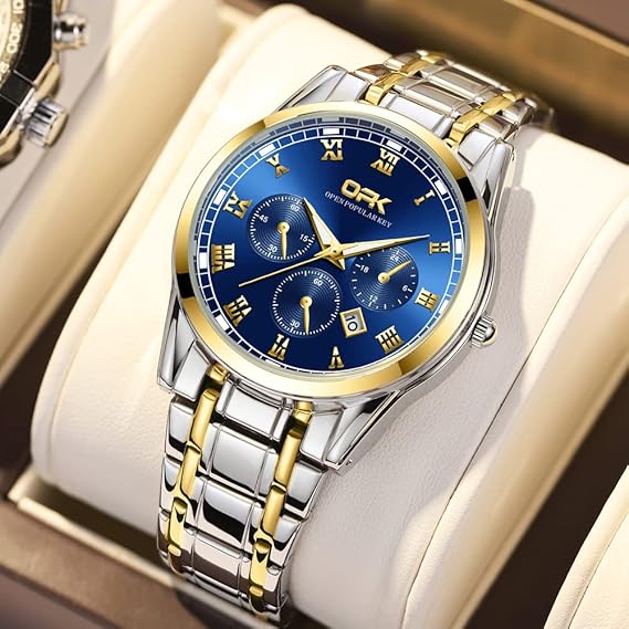 腕時計 アナログ ビジネス メンズ時計 防水 カレンダー men's watch ステンレススチールストラップ付き腕時計 ブルー