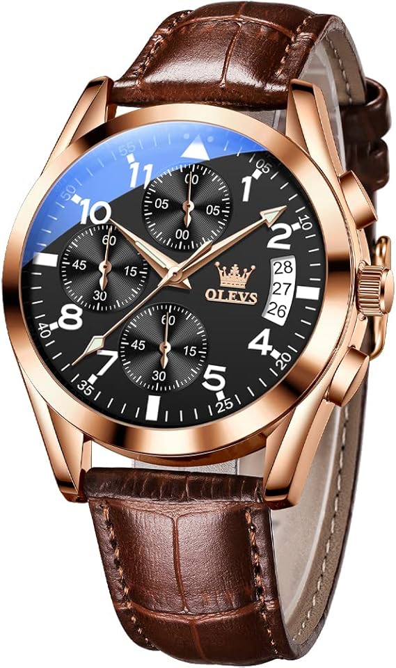 腕時計 メンズ ビジネス防水 ブラウン革ベルト 人気 うで時計 Watch for Men 見やすいとけい 日付 シンプルクオーツ かっこいい ブラック文字盘腕時 計 アラビア数字 クロノグラフ アナログ お洒落 軽量 紳士腕時 計 大きい
