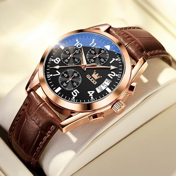 腕時計 メンズ ビジネス防水 ブラウン革ベルト 人気 うで時計 Watch for Men 見やすいとけい 日付 シンプルクオーツ かっこいい ブラック文字盘腕時 計 アラビア数字 クロノグラフ アナログ お洒落 軽量 紳士腕時 計 大きい