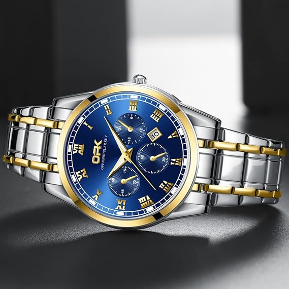 腕時計 アナログ ビジネス メンズ時計 防水 カレンダー men's watch ステンレススチールストラップ付き腕時計 ブルー