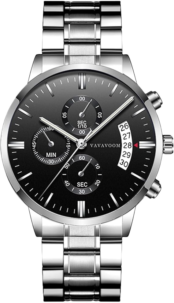 腕時計 メンズ 日付表示 クロノグラフ クオーツ 防水 多針アナログ ウオッチ 人気 うで時計防水 仕事用 おしゃれ カジュアル ビジネス 通勤 就活 スポーツ Watch for man ブラック・シルバー