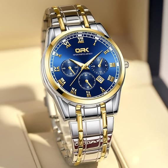 腕時計 アナログ ビジネス メンズ時計 防水 カレンダー men's watch ステンレススチールストラップ付き腕時計 ブルー