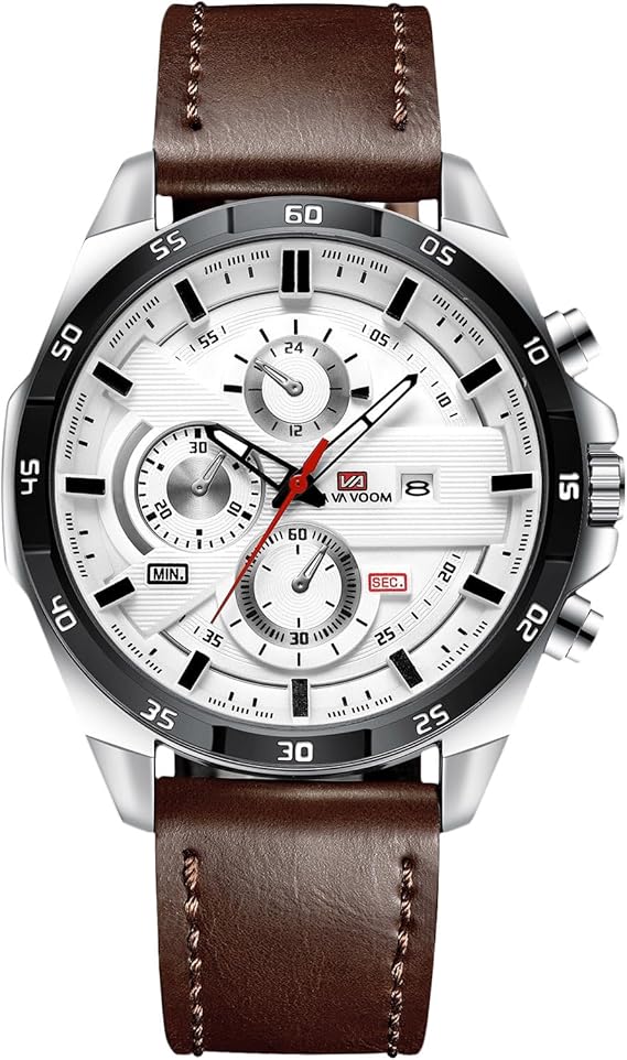 腕時計 メンズ 日付表示 夜光 クオーツ ウオッチ 人気 うで時計 30メートル防水 おしゃれ カジュアル ビジネス 就活 Watch for man プレゼント ブラウン革・ホワイト・シルバー