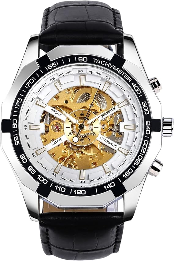 メンズ腕時計 高級メカニカル腕時計 自動巻きうで時計 機械式時計 メンズビジネスウォッチ 夜光 日付表示 ステンレスバンド 防水ウォッチ 紳士 誕生日プレゼント 時計 watch for men ホワイト＆ゴールド