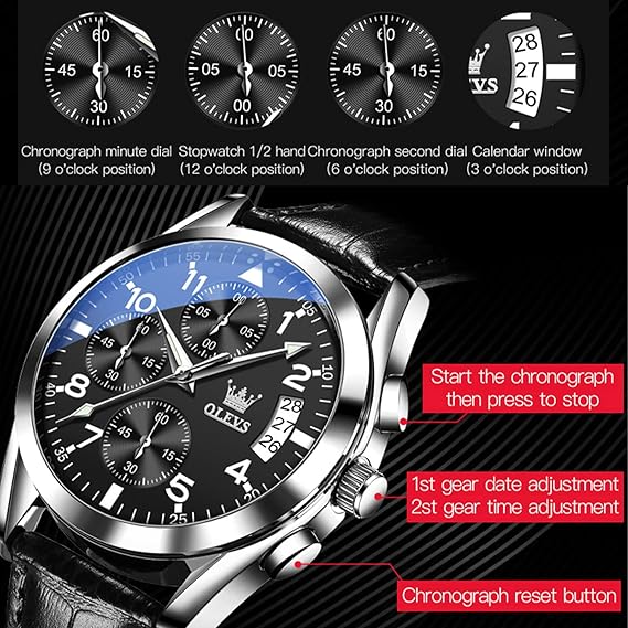 腕時計 おしゃれ メンズ 黒 シンプル 防水 ビジネス 日付 とけい腕時 計メンズ革 クオーツ アナログうで時計 クロノグラフ 人気 プレゼント アラビア数字 見やすい 男性 腕時 計 かっこいい Watch for Men