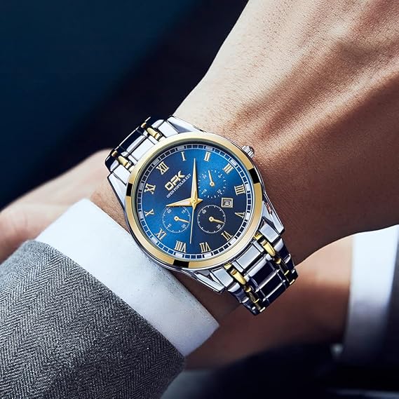 腕時計 アナログ ビジネス メンズ時計 防水 カレンダー men's watch ステンレススチールストラップ付き腕時計 ブルー