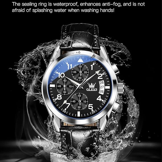 腕時計 おしゃれ メンズ 黒 シンプル 防水 ビジネス 日付 とけい腕時 計メンズ革 クオーツ アナログうで時計 クロノグラフ 人気 プレゼント アラビア数字 見やすい 男性 腕時 計 かっこいい Watch for Men