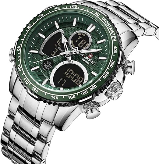 メンズアナログデジタル時計クロノグラフ防水スポーツクォーツ時計ビジネスファッションステンレス鋼軍事多機能腕時計 (NF9182-S/BE)