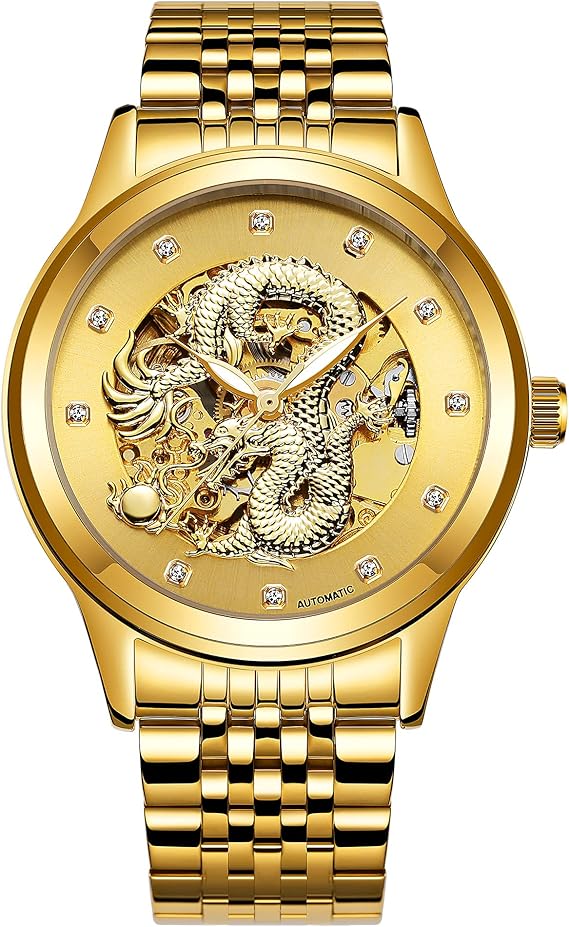 干支 辰年 腕時計 アナログ カジュアル クラシック ウォッチ 時間 自動巻き ゼンマイ 手動巻き 防水 竜 龍 watch メンズ レディース ムーブメント 精密 ゴージャス ラグジュアリー ゴールド
