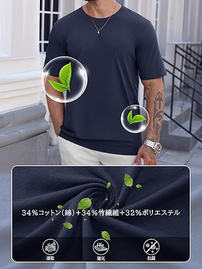 tシャツ メンズ 半袖 竹繊維 接触冷感 吸汗速乾 ドライtシャツ 薄手 軽量 スポーツウェア 大きいサイズ 無地 タグなし 綿 インナー 通気 ストレッチ ゴルフ 夏服 春夏