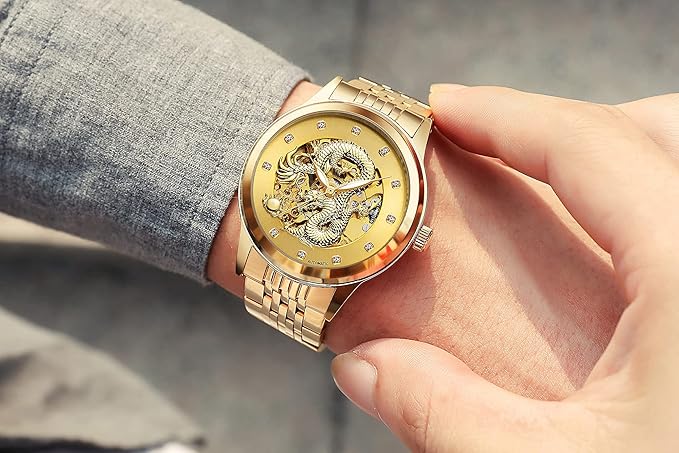 干支 辰年 腕時計 アナログ カジュアル クラシック ウォッチ 時間 自動巻き ゼンマイ 手動巻き 防水 竜 龍 watch メンズ レディース ムーブメント 精密 ゴージャス ラグジュアリー ゴールド
