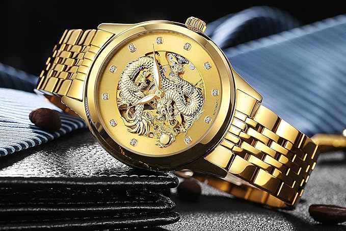 干支 辰年 腕時計 アナログ カジュアル クラシック ウォッチ 時間 自動巻き ゼンマイ 手動巻き 防水 竜 龍 watch メンズ レディース ムーブメント 精密 ゴージャス ラグジュアリー ゴールド