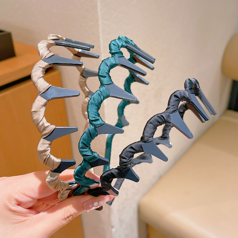 Korean version wave shaped double wearing high skull top fluffy headband