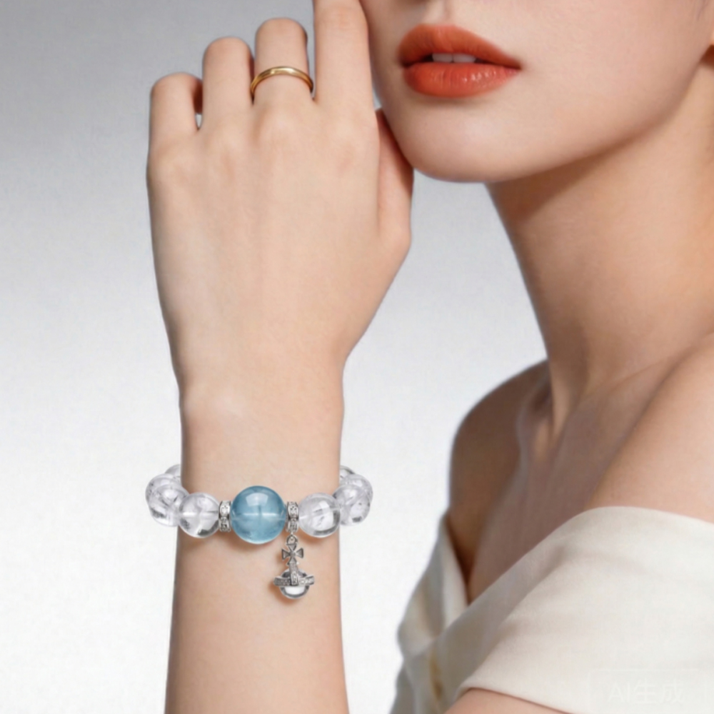 【靜海流光】白水晶海藍寶手鍊