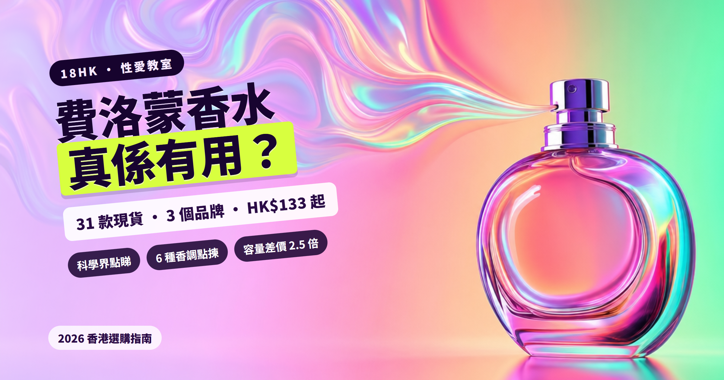 費洛蒙香水香港點揀？31 款現貨全比較——先講清楚科學點睇，再教你揀香調同容量（2026）｜18HK 香港成人用品
