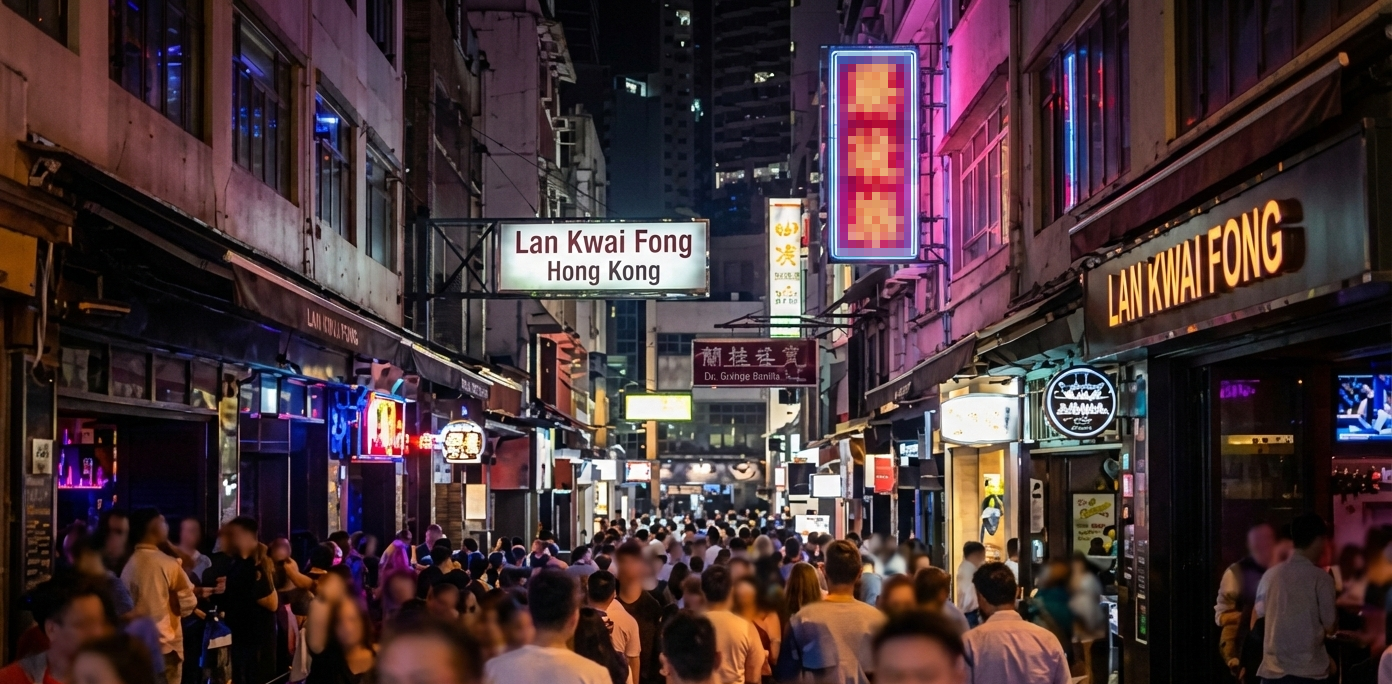 香港蘭桂坊 LKF 夜景街頭，HMD 常見約炮地點與飲野暗示