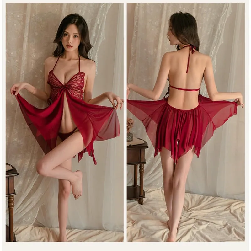 KisSlip 蝴蝶緞帶 透紗比基尼 套裝 紅色