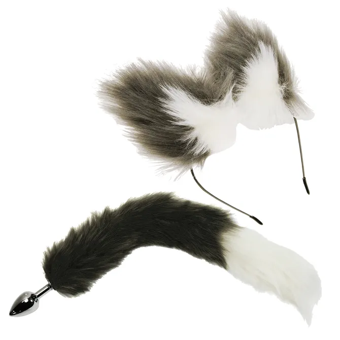 NPG（日本）動物造型耳朵頭箍＋尾巴造型插入配件 灰色組合