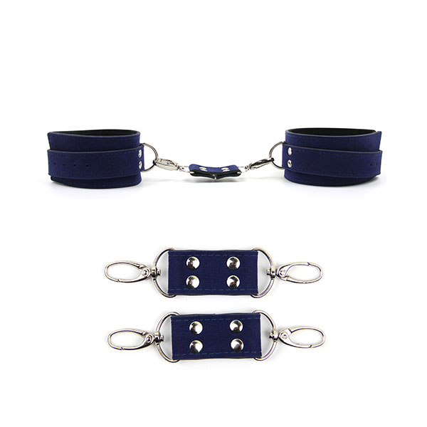 Roomfun 藍色麂皮手銬腳銬套裝 Blue Suede Bondage Set 情趣束縛具