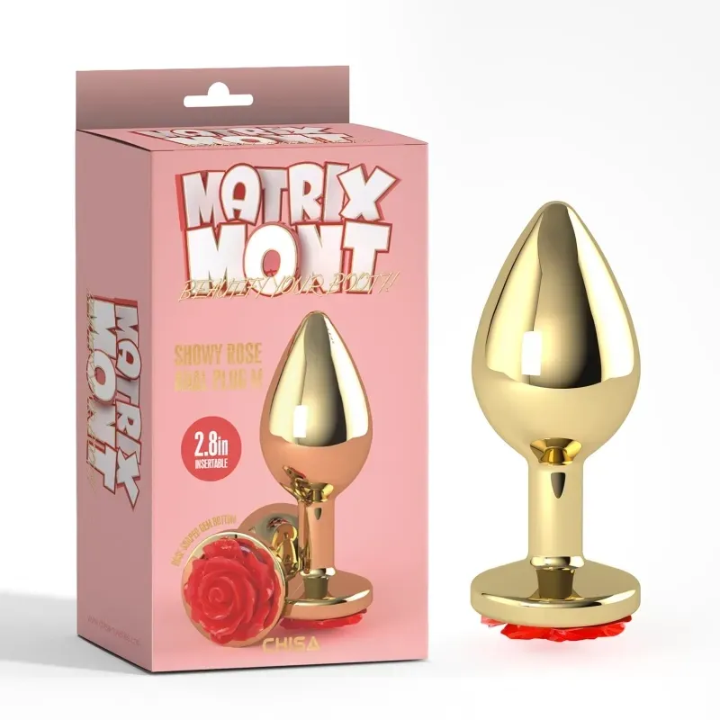 CHISA 紅玫瑰寶石金屬肛塞 中碼