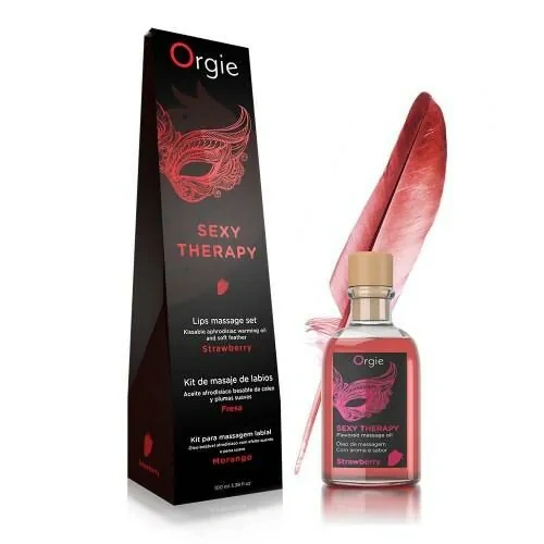 ORGIE Lips Massage Kit 草莓味可食用按摩油連挑逗羽毛套裝 100ml 葡萄牙製造