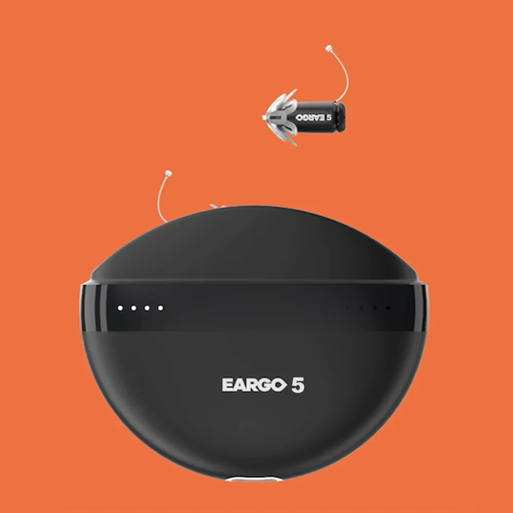 EARGO 7 OTC klausos aparatas – beveik nematomas CIC, įkraunamas, prisitaikantis, patvirtintas FDA.