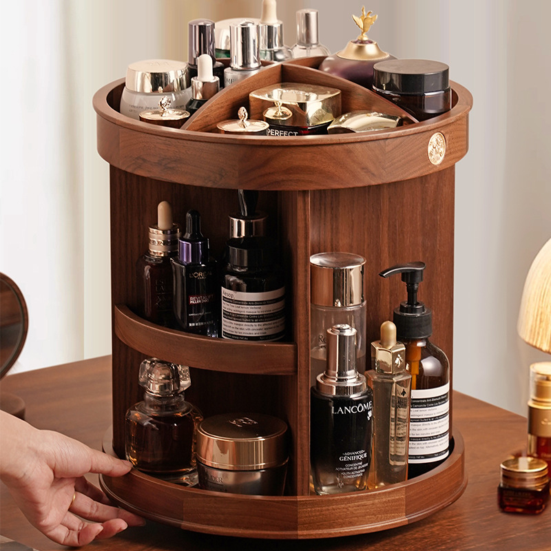 Rotating Makeup Box Desktop Wooden Storage Box