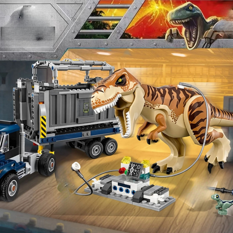Tyrannosaurus Rex Transport Truck Building Blocks Set - Dinosaur Capture Vehicle Model for Kids