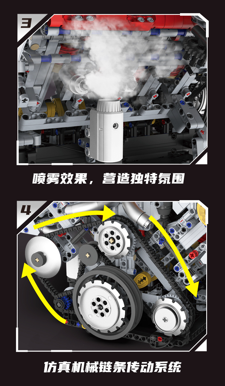 KAIXING K96204 App-Controlled V8 Engine 3201PCS Motorized Mechanical Building Block Set