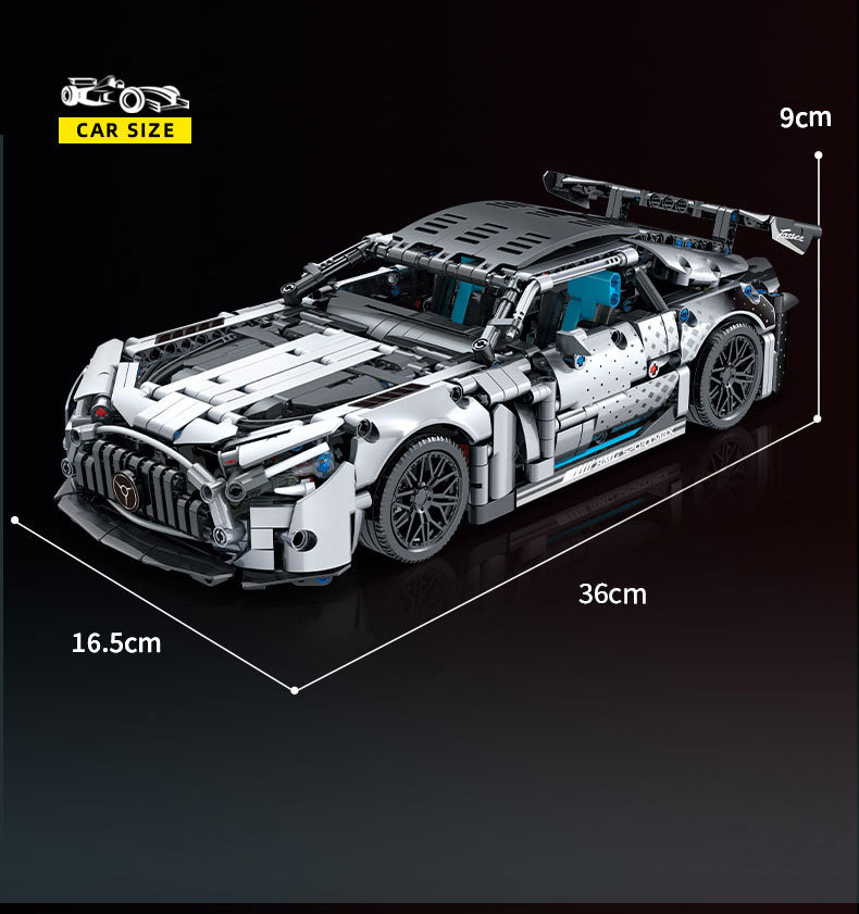 RC AMG Silver Demon Supercar Building Bricks - 1:14 Scale Technic Sports Car with LED Lights
