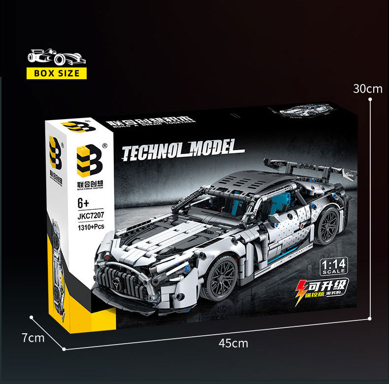 RC AMG Silver Demon Supercar Building Bricks - 1:14 Scale Technic Sports Car with LED Lights