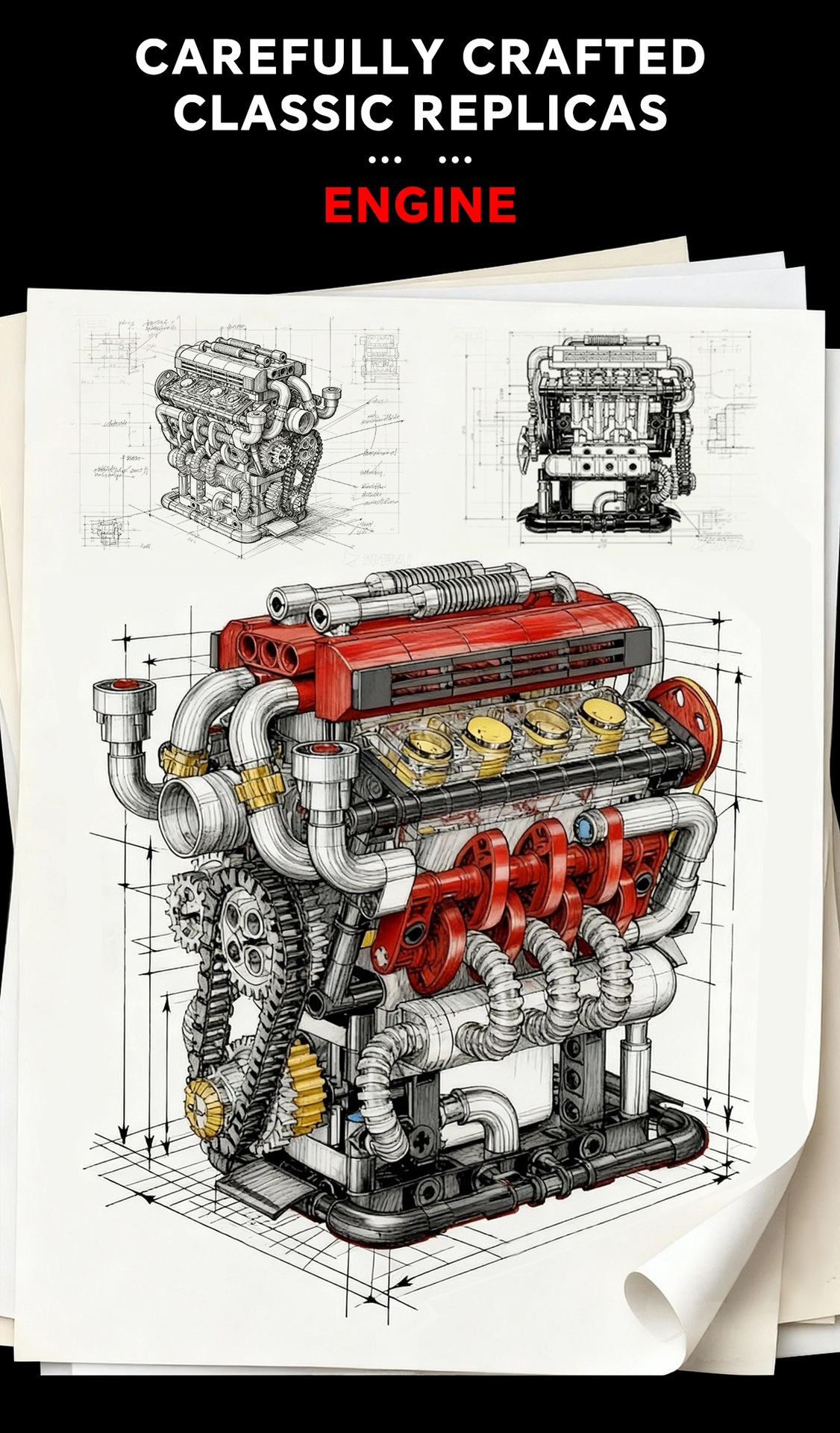 GISEGA Motorized V8 Engine Building Set - 538PCS Working Supercar Engine Replica for Hobbyists