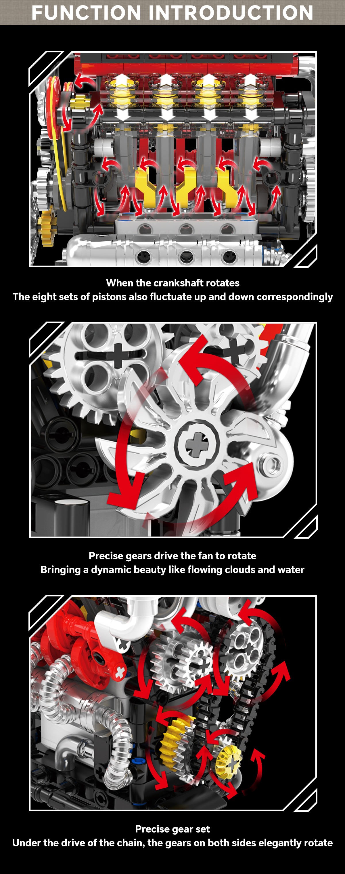 GISEGA Motorized V8 Engine Building Set - 538PCS Working Supercar Engine Replica for Hobbyists