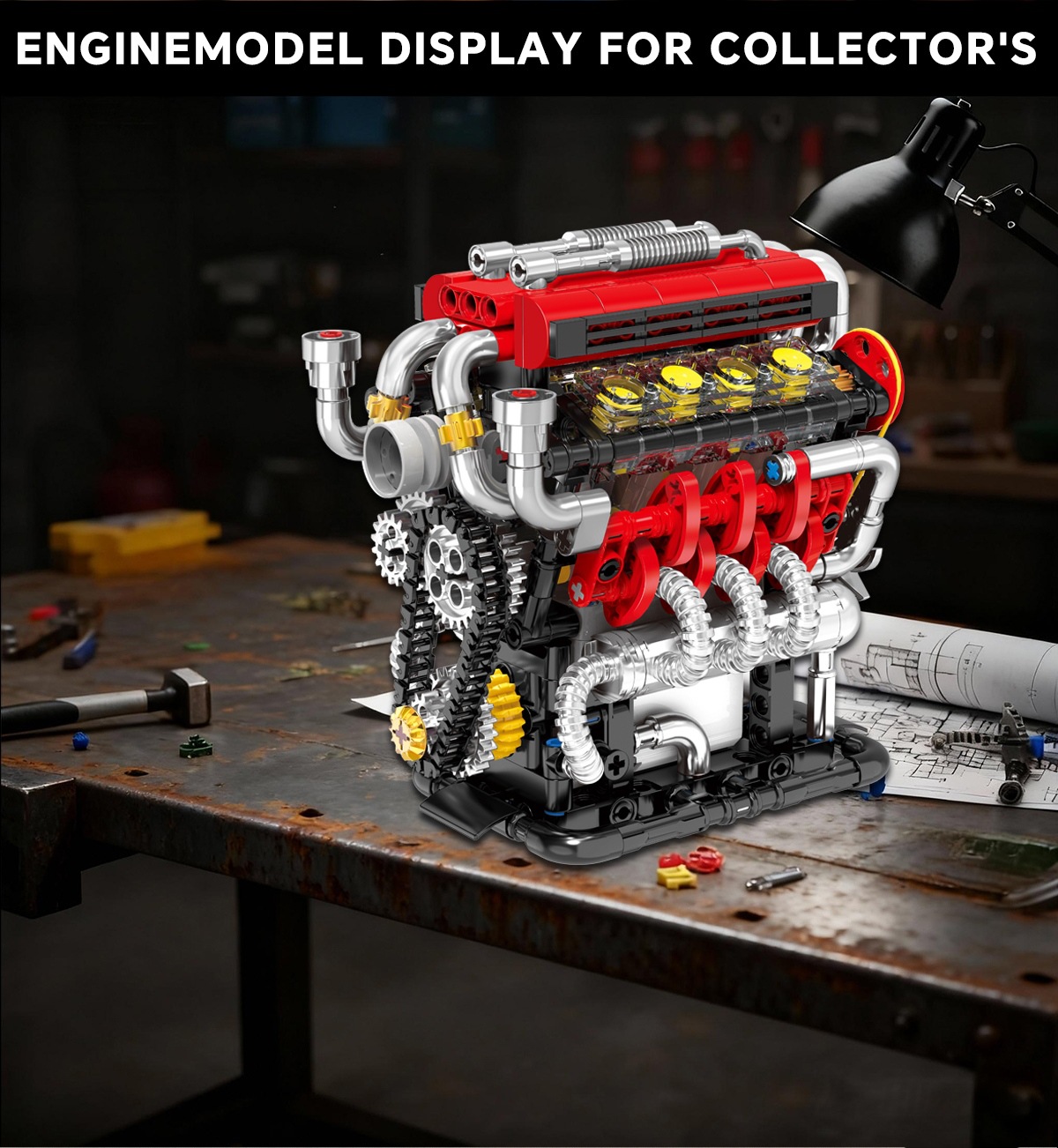 GISEGA Motorized V8 Engine Building Set - 538PCS Working Supercar Engine Replica for Hobbyists