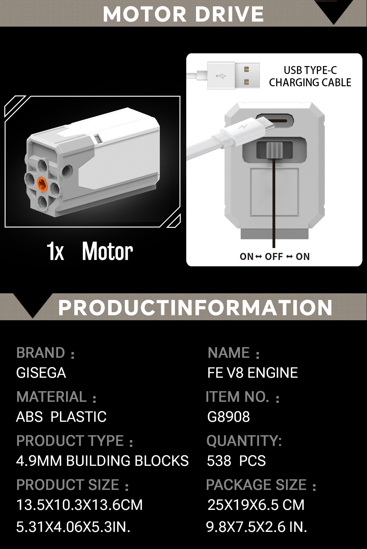 GISEGA Motorized V8 Engine Building Set - 538PCS Working Supercar Engine Replica for Hobbyists
