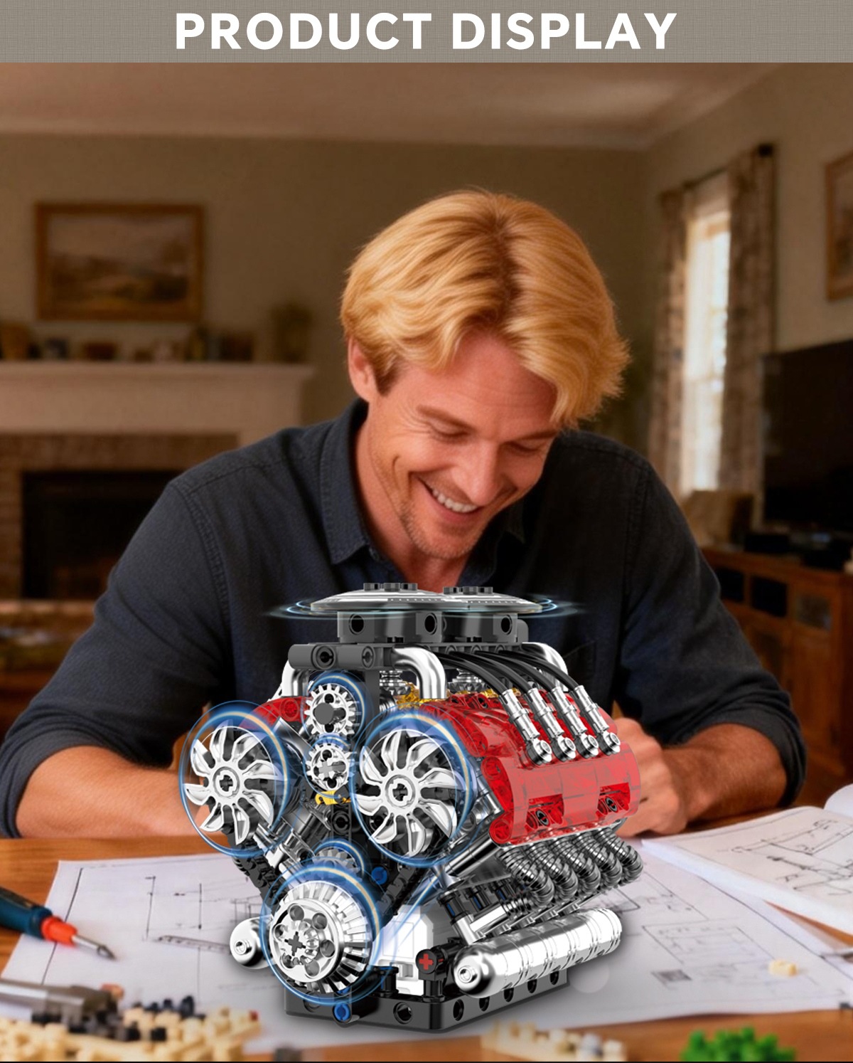 GISEGA Working Twin-Turbo V8 Engine Building Set - 548PCS Realistic Supercar Engine Replica for Car Enthusiasts