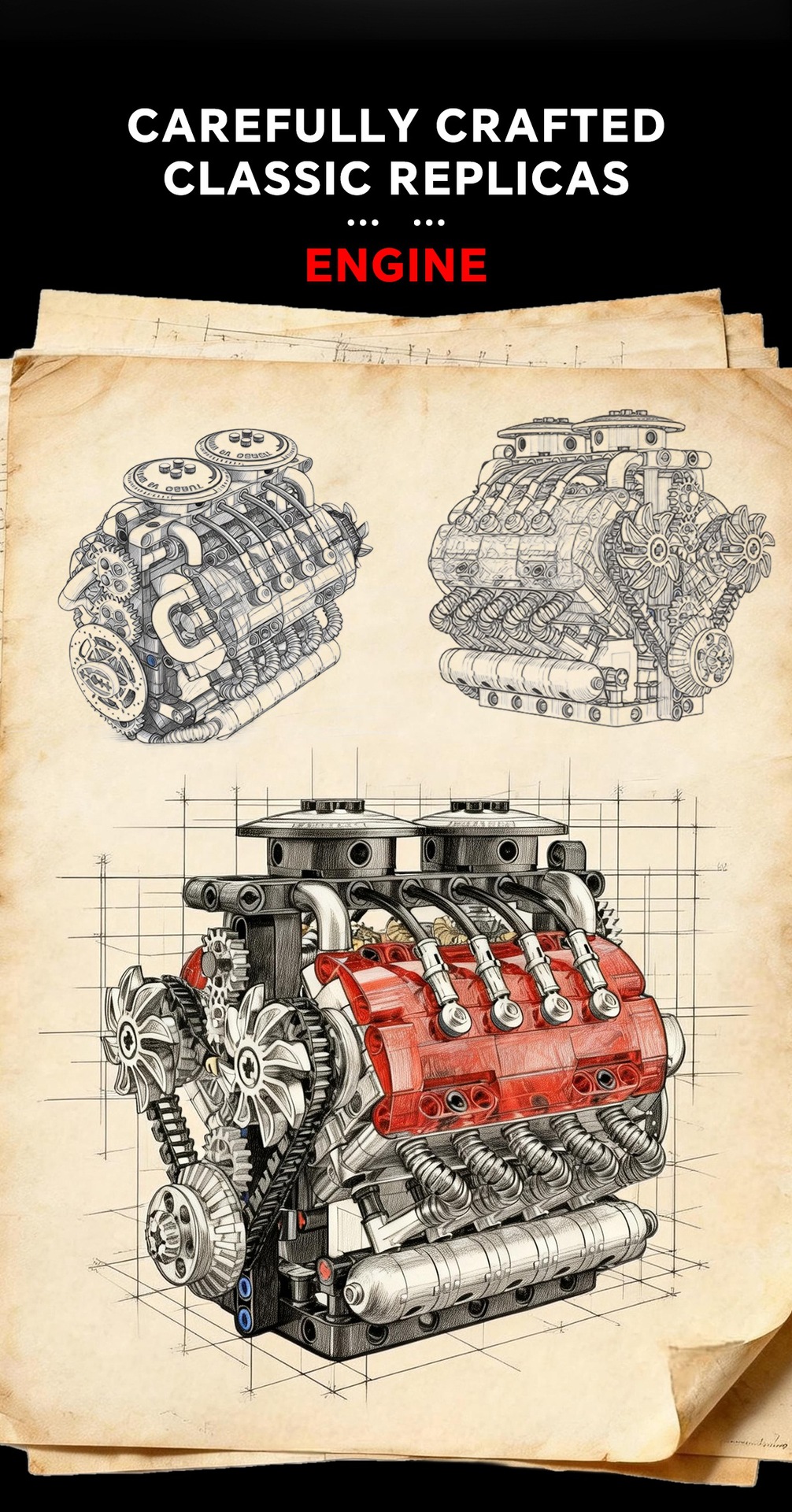 GISEGA Working Twin-Turbo V8 Engine Building Set - 548PCS Realistic Supercar Engine Replica for Car Enthusiasts