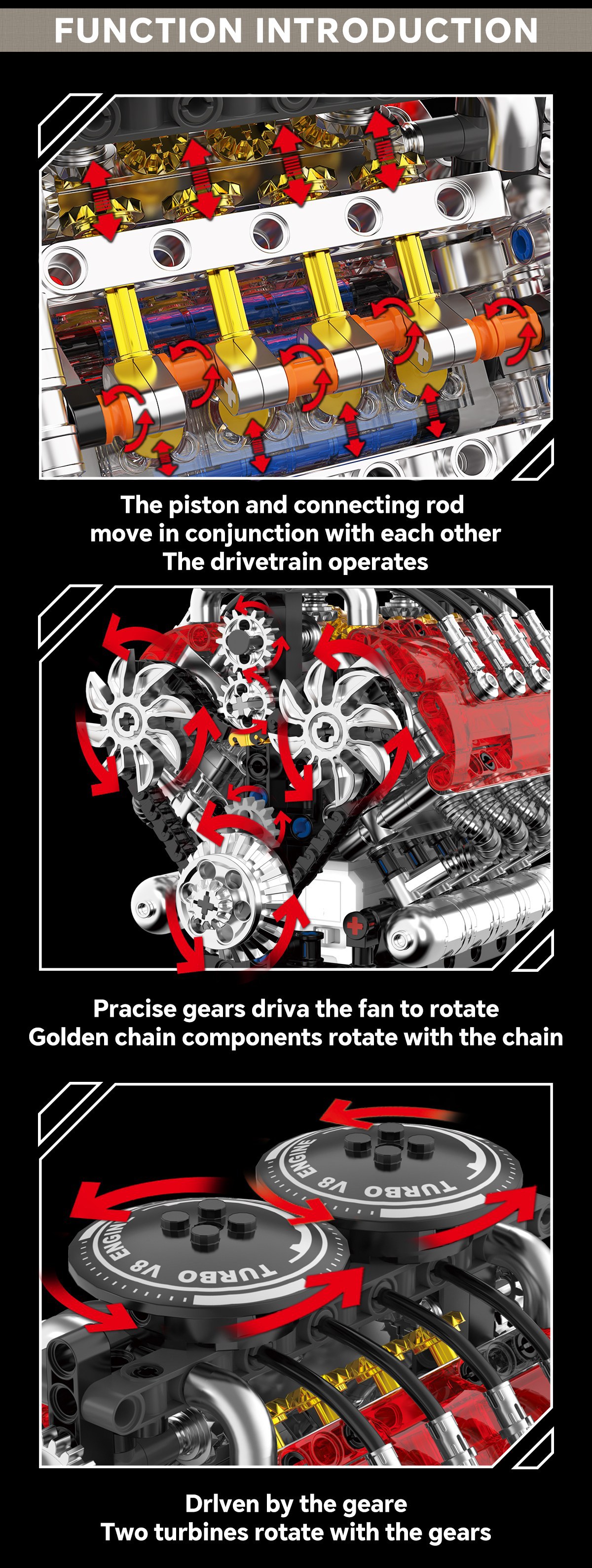 GISEGA Working Twin-Turbo V8 Engine Building Set - 548PCS Realistic Supercar Engine Replica for Car Enthusiasts