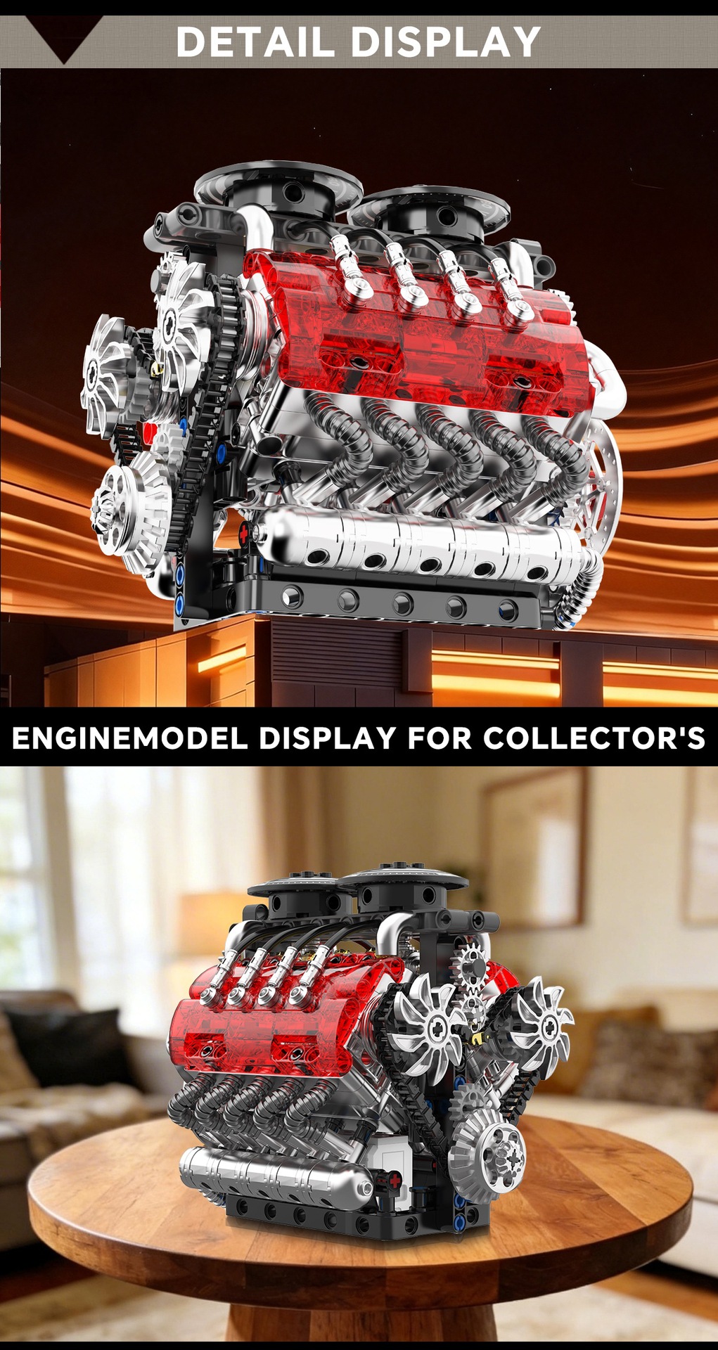 GISEGA Working Twin-Turbo V8 Engine Building Set - 548PCS Realistic Supercar Engine Replica for Car Enthusiasts