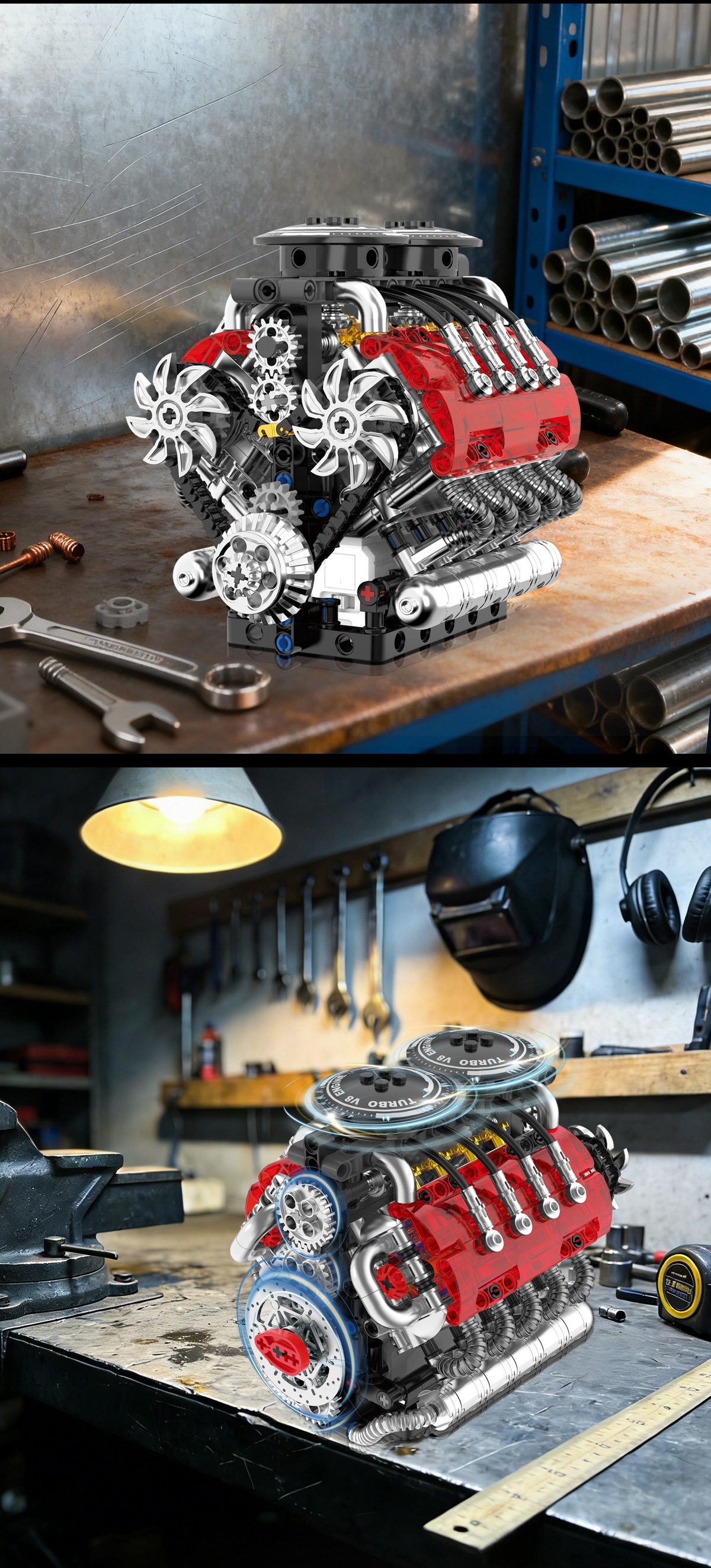 GISEGA Working Twin-Turbo V8 Engine Building Set - 548PCS Realistic Supercar Engine Replica for Car Enthusiasts