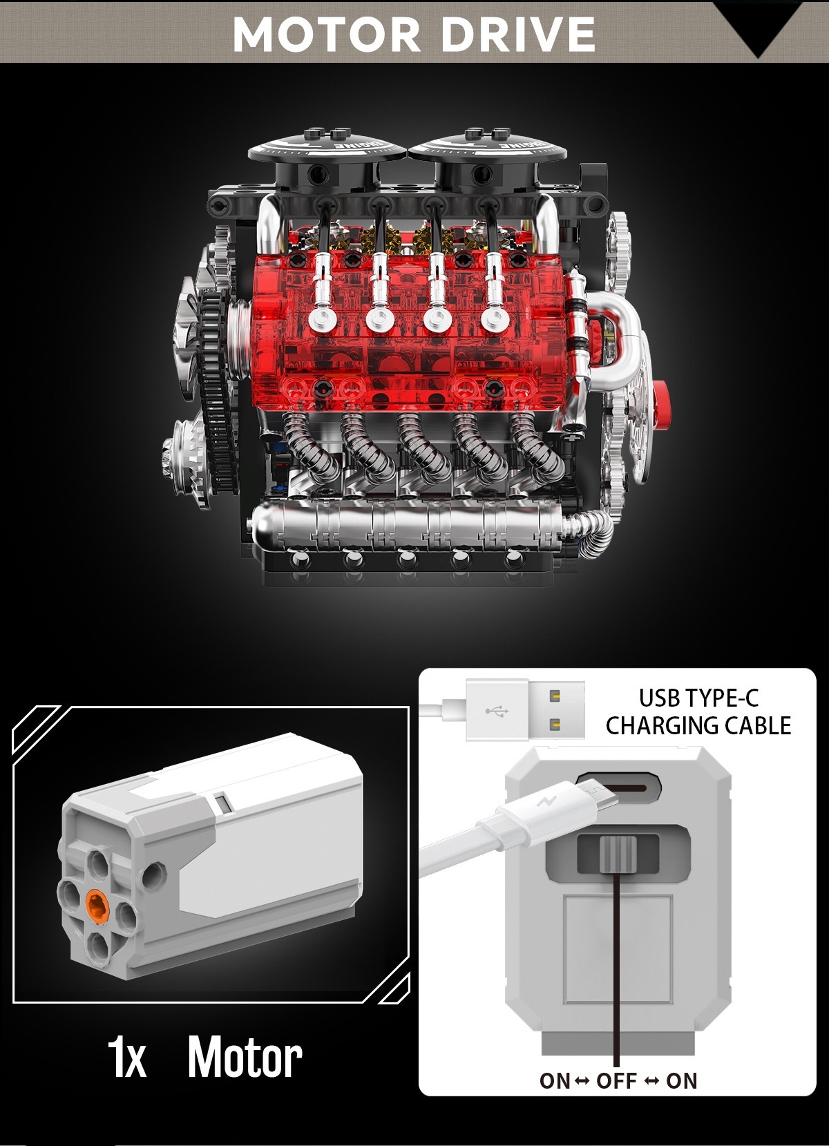 GISEGA Working Twin-Turbo V8 Engine Building Set - 548PCS Realistic Supercar Engine Replica for Car Enthusiasts