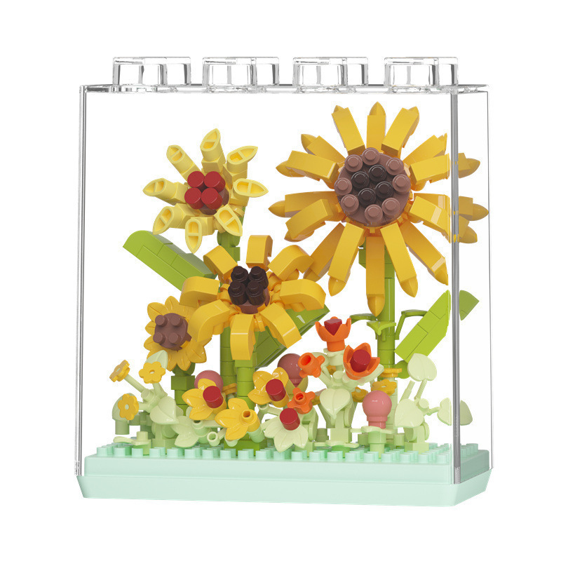Flower Building Blocks Set with Clear Display Case, Artificial Bouquet Mini Bricks Kit, Eternal Flower Decor Gift for Adults & Teens