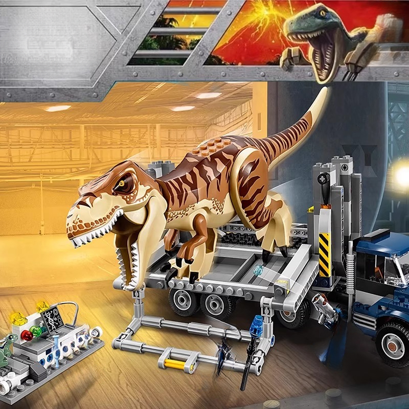 Tyrannosaurus Rex Transport Truck Building Blocks Set - Dinosaur Capture Vehicle Model for Kids
