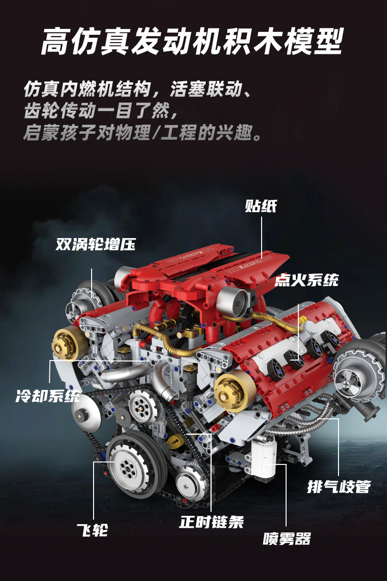 KAIXING K96204 App-Controlled V8 Engine 3201PCS Motorized Mechanical Building Block Set