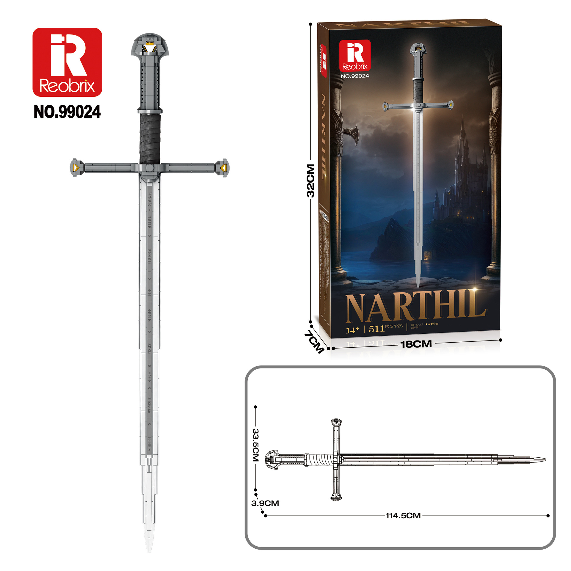 Narthil Sword Building Blocks Set 1:1 Scale Andúril/ Narsil Replica from Lord of The Rings Collectible Display Model for Fans Adults Gift for Movie Enthusiasts
