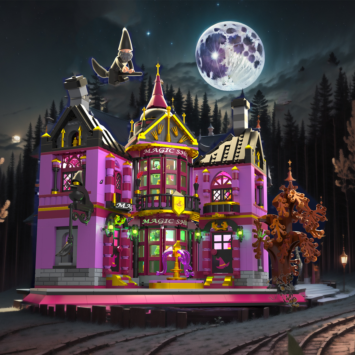 Happy Magic Shop Building Blocks Set, Mini Magical House Bricks Kit Creative Halloween Display Model Collectible Gift for Teen Girls