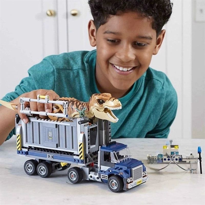 Tyrannosaurus Rex Transport Truck Building Blocks Set - Dinosaur Capture Vehicle Model for Kids