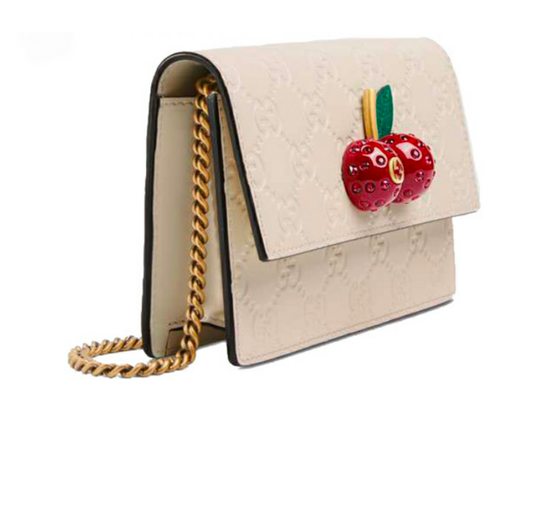 グッチ (GUCCI) シグネチャー チェリー ミニ ショルダーバッグ ホワイト-三越伊勢丹公式 ラグジュアリーアウトレット